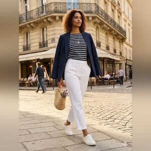 Vintage Chanel Cotton White Ankle Wide Leg Pants Size 40